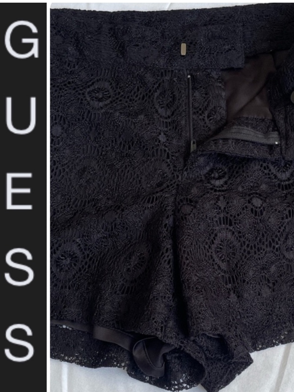 Guess Black Lace Shorts High Rise Lined Tailored Dressy Pockets Size 28